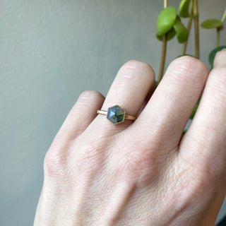 Hexagon Moss Agate Statement Ring