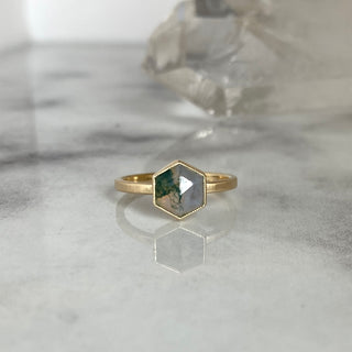 Hexagon Moss Agate Statement Ring