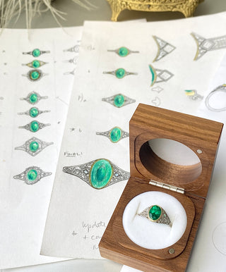 Vintage Inspired Emerald Platinum & 18k Anniversary Ring