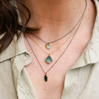Oval Green Tourmaline Double Drop Necklace