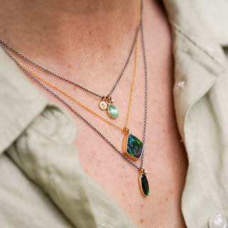 Oval Green Tourmaline Double Drop Necklace