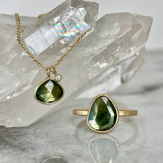 Freeform Green Sapphire Double Drop Necklace
