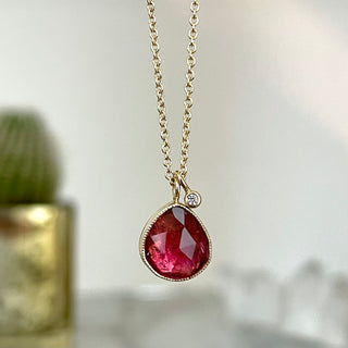 Freeform Pink Tourmaline Double Drop Necklace